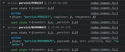 redux-logger showing redux-persist